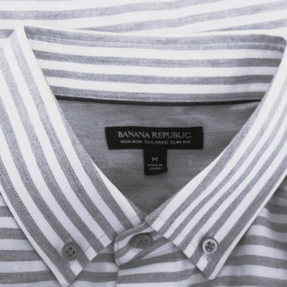 Banana Republic Men's Gray & White Stripe Shirt Non-Iron Tailored Slim Fit Sz M